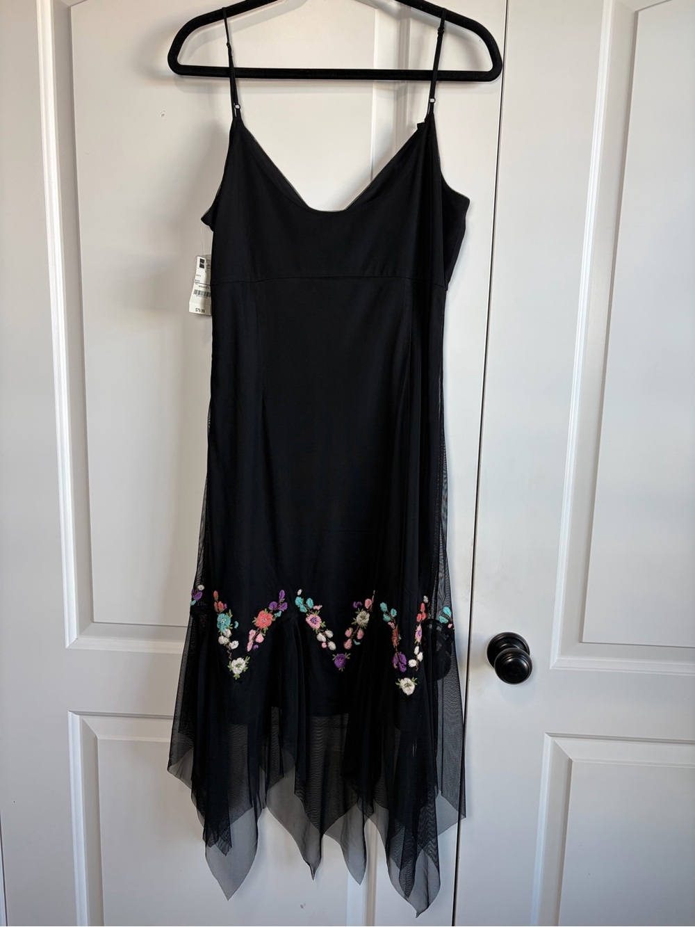 Vintage RARE Y2K MIXIT Floral Embroidered Handkerchief Hem Midi Slip Dress - Picture 7 of 9